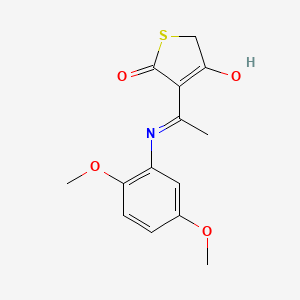 molecular formula C14H15NO4S B6057858 3-{1-[(2,5-dimethoxyphenyl)amino]ethylidene}-2,4(3H,5H)-thiophenedione 