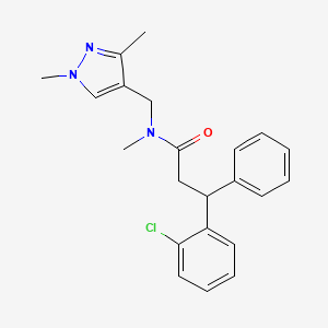 molecular formula C22H24ClN3O B6058009 3-(2-chlorophenyl)-N-[(1,3-dimethyl-1H-pyrazol-4-yl)methyl]-N-methyl-3-phenylpropanamide 