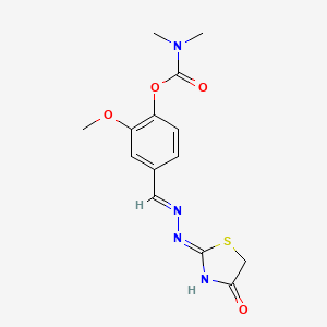 molecular formula C14H16N4O4S B6058216 2-methoxy-4-[(4-oxo-1,3-thiazolidin-2-ylidene)carbonohydrazonoyl]phenyl dimethylcarbamate 