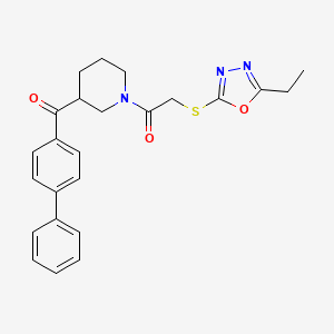 molecular formula C24H25N3O3S B6058304 4-biphenylyl(1-{[(5-ethyl-1,3,4-oxadiazol-2-yl)thio]acetyl}-3-piperidinyl)methanone 