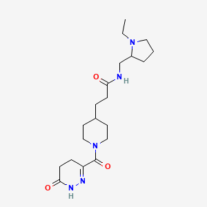molecular formula C20H33N5O3 B6058314 N-[(1-ethyl-2-pyrrolidinyl)methyl]-3-{1-[(6-oxo-1,4,5,6-tetrahydro-3-pyridazinyl)carbonyl]-4-piperidinyl}propanamide 