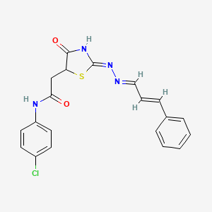 molecular formula C20H17ClN4O2S B6058322 N-(4-chlorophenyl)-2-{4-hydroxy-2-[(3-phenyl-2-propen-1-ylidene)hydrazono]-2,5-dihydro-1,3-thiazol-5-yl}acetamide 