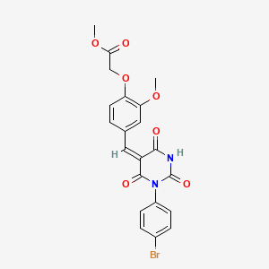 molecular formula C21H17BrN2O7 B6058354 methyl (4-{[1-(4-bromophenyl)-2,4,6-trioxotetrahydro-5(2H)-pyrimidinylidene]methyl}-2-methoxyphenoxy)acetate 