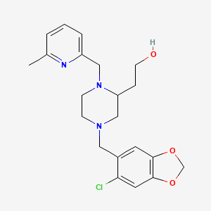 molecular formula C21H26ClN3O3 B6058367 2-{4-[(6-chloro-1,3-benzodioxol-5-yl)methyl]-1-[(6-methyl-2-pyridinyl)methyl]-2-piperazinyl}ethanol 