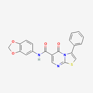 molecular formula C20H13N3O4S B6058400 N-1,3-benzodioxol-5-yl-5-oxo-3-phenyl-5H-[1,3]thiazolo[3,2-a]pyrimidine-6-carboxamide 