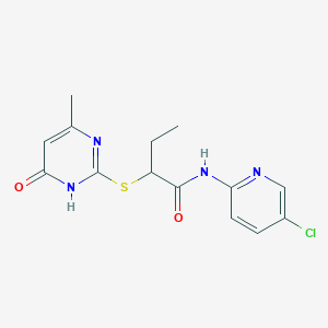 molecular formula C14H15ClN4O2S B6058424 N-(5-chloro-2-pyridinyl)-2-[(4-methyl-6-oxo-1,6-dihydro-2-pyrimidinyl)thio]butanamide 