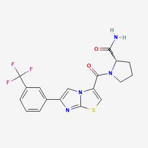 molecular formula C18H15F3N4O2S B6058452 1-({6-[3-(trifluoromethyl)phenyl]imidazo[2,1-b][1,3]thiazol-3-yl}carbonyl)-L-prolinamide 