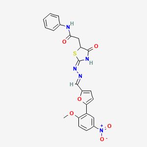 molecular formula C23H19N5O6S B6058455 2-[2-({[5-(2-methoxy-5-nitrophenyl)-2-furyl]methylene}hydrazono)-4-oxo-1,3-thiazolidin-5-yl]-N-phenylacetamide 