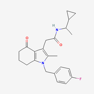 molecular formula C23H27FN2O2 B6058539 N-(1-cyclopropylethyl)-2-[1-(4-fluorobenzyl)-2-methyl-4-oxo-4,5,6,7-tetrahydro-1H-indol-3-yl]acetamide 