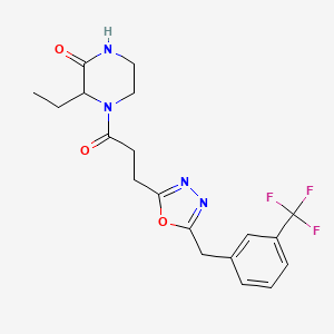 molecular formula C19H21F3N4O3 B6058573 3-ethyl-4-(3-{5-[3-(trifluoromethyl)benzyl]-1,3,4-oxadiazol-2-yl}propanoyl)-2-piperazinone 