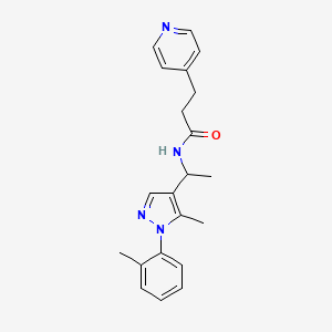 molecular formula C21H24N4O B6058629 N-{1-[5-methyl-1-(2-methylphenyl)-1H-pyrazol-4-yl]ethyl}-3-(4-pyridinyl)propanamide 