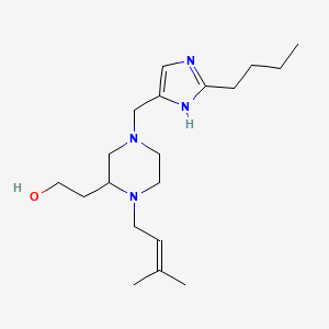 molecular formula C19H34N4O B6058659 2-[4-[(2-butyl-1H-imidazol-4-yl)methyl]-1-(3-methyl-2-buten-1-yl)-2-piperazinyl]ethanol 