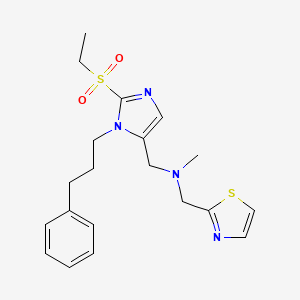 molecular formula C20H26N4O2S2 B6058787 1-[2-(ethylsulfonyl)-1-(3-phenylpropyl)-1H-imidazol-5-yl]-N-methyl-N-(1,3-thiazol-2-ylmethyl)methanamine 