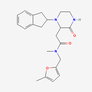 molecular formula C22H27N3O3 B6058863 2-[1-(2,3-dihydro-1H-inden-2-yl)-3-oxo-2-piperazinyl]-N-methyl-N-[(5-methyl-2-furyl)methyl]acetamide 