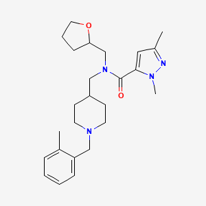 molecular formula C25H36N4O2 B6058909 1,3-dimethyl-N-{[1-(2-methylbenzyl)-4-piperidinyl]methyl}-N-(tetrahydro-2-furanylmethyl)-1H-pyrazole-5-carboxamide 