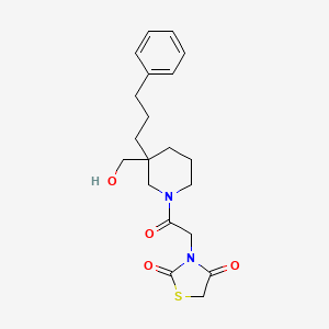 molecular formula C20H26N2O4S B6058958 3-{2-[3-(hydroxymethyl)-3-(3-phenylpropyl)-1-piperidinyl]-2-oxoethyl}-1,3-thiazolidine-2,4-dione 