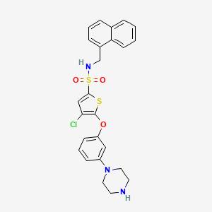 molecular formula C25H24ClN3O3S2 B605903 4-Chloro-N-(naphthalen-1-ylmethyl)-5-(3-(piperazin-1-yl)phenoxy)thiophene-2-sulfonamide CAS No. 1261576-81-1