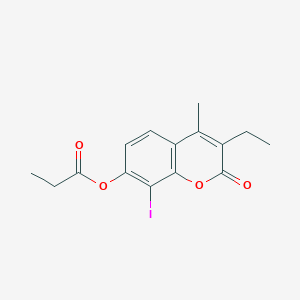 molecular formula C15H15IO4 B6059041 3-ethyl-8-iodo-4-methyl-2-oxo-2H-chromen-7-yl propionate 