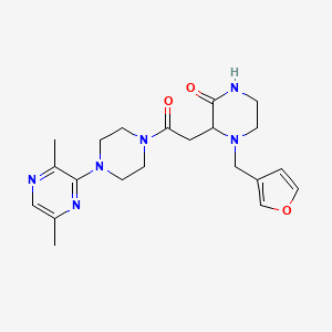 molecular formula C21H28N6O3 B6059048 3-{2-[4-(3,6-dimethyl-2-pyrazinyl)-1-piperazinyl]-2-oxoethyl}-4-(3-furylmethyl)-2-piperazinone 