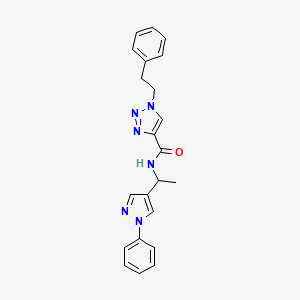 molecular formula C22H22N6O B6059067 1-(2-phenylethyl)-N-[1-(1-phenyl-1H-pyrazol-4-yl)ethyl]-1H-1,2,3-triazole-4-carboxamide 