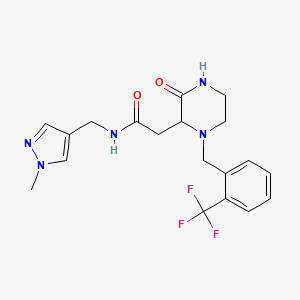 molecular formula C19H22F3N5O2 B6059082 N-[(1-methyl-1H-pyrazol-4-yl)methyl]-2-{3-oxo-1-[2-(trifluoromethyl)benzyl]-2-piperazinyl}acetamide 