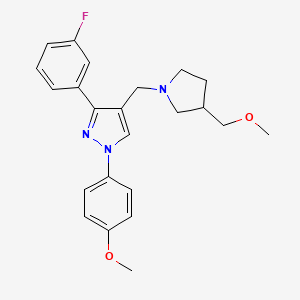 molecular formula C23H26FN3O2 B6059109 3-(3-fluorophenyl)-4-{[3-(methoxymethyl)-1-pyrrolidinyl]methyl}-1-(4-methoxyphenyl)-1H-pyrazole 