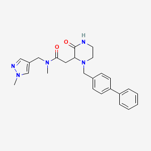 molecular formula C25H29N5O2 B6059140 2-[1-(4-biphenylylmethyl)-3-oxo-2-piperazinyl]-N-methyl-N-[(1-methyl-1H-pyrazol-4-yl)methyl]acetamide 