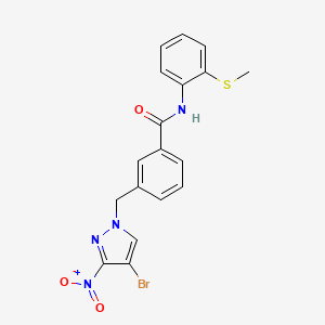 molecular formula C18H15BrN4O3S B6059186 3-[(4-bromo-3-nitro-1H-pyrazol-1-yl)methyl]-N-[2-(methylthio)phenyl]benzamide 