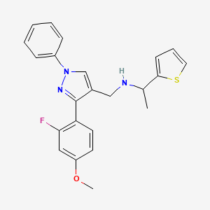 molecular formula C23H22FN3OS B6059199 N-{[3-(2-fluoro-4-methoxyphenyl)-1-phenyl-1H-pyrazol-4-yl]methyl}-1-(2-thienyl)ethanamine 