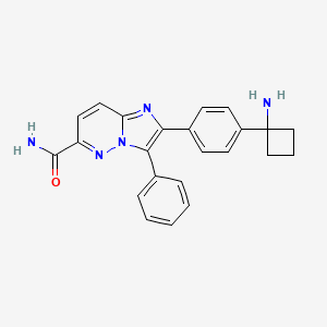 molecular formula C23H21N5O B605920 2-[4-(1-氨基环丁基)苯基]-3-苯基咪唑并[1,2-b]哒嗪-6-甲酰胺 CAS No. 1402608-02-9