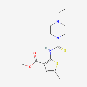 molecular formula C14H21N3O2S2 B6059219 methyl 2-{[(4-ethyl-1-piperazinyl)carbonothioyl]amino}-5-methyl-3-thiophenecarboxylate 