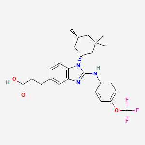 molecular formula C26H30F3N3O3 B605925 3-(2-((4-(trifluoromethoxy)phenyl)amino)-1-((1R,5R)-3,3,5-trimethylcyclohexyl)-1H-benzo[d]imidazol-5-yl)propanoic acid CAS No. 1803274-65-8
