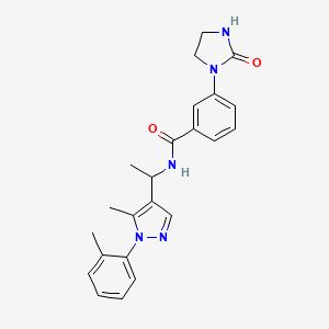 molecular formula C23H25N5O2 B6059275 N-{1-[5-methyl-1-(2-methylphenyl)-1H-pyrazol-4-yl]ethyl}-3-(2-oxo-1-imidazolidinyl)benzamide 