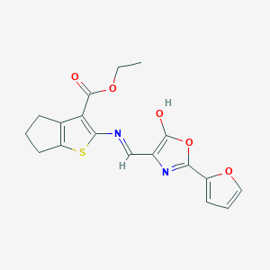 molecular formula C18H16N2O5S B6059294 ethyl 2-({[2-(2-furyl)-5-oxo-1,3-oxazol-4(5H)-ylidene]methyl}amino)-5,6-dihydro-4H-cyclopenta[b]thiophene-3-carboxylate 