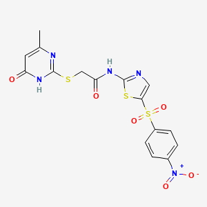 molecular formula C16H13N5O6S3 B6059301 2-[(4-hydroxy-6-methyl-2-pyrimidinyl)thio]-N-{5-[(4-nitrophenyl)sulfonyl]-1,3-thiazol-2-yl}acetamide 