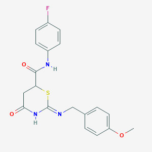 molecular formula C19H18FN3O3S B6059311 N-(4-fluorophenyl)-2-[(4-methoxybenzyl)amino]-4-oxo-5,6-dihydro-4H-1,3-thiazine-6-carboxamide 