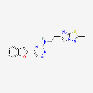 molecular formula C18H15N7OS B6059338 5-(1-benzofuran-2-yl)-N-[2-(2-methylimidazo[2,1-b][1,3,4]thiadiazol-6-yl)ethyl]-1,2,4-triazin-3-amine 