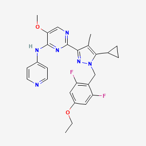 molecular formula C26H26F2N6O2 B605934 2-[5-cyclopropyl-1-[(4-ethoxy-2,6-difluorophenyl)methyl]-4-methylpyrazol-3-yl]-5-methoxy-N-pyridin-4-ylpyrimidin-4-amine CAS No. 1445830-50-1