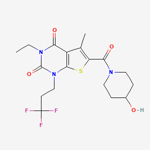 molecular formula C18H22F3N3O4S B605940 3-Ethyl-6-(4-hydroxypiperidine-1-carbonyl)-5-methyl-1-(3,3,3-trifluoropropyl)thieno[2,3-d]pyrimidine-2,4-dione CAS No. 1699717-32-2