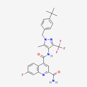 molecular formula C27H25F4N5O2 B605941 4-N-[1-[(4-叔丁基苯基)甲基]-5-甲基-3-(三氟甲基)吡唑-4-基]-7-氟喹啉-2,4-二甲酰胺 CAS No. 1799759-24-2