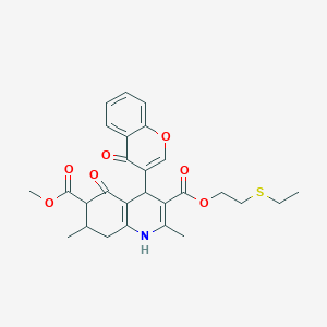 molecular formula C27H29NO7S B6059430 3-[2-(ethylthio)ethyl] 6-methyl 2,7-dimethyl-5-oxo-4-(4-oxo-4H-chromen-3-yl)-1,4,5,6,7,8-hexahydro-3,6-quinolinedicarboxylate 