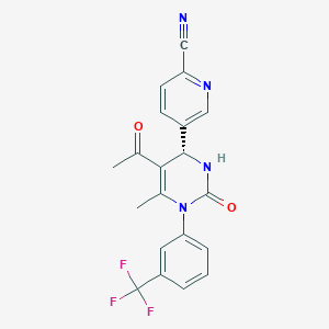 molecular formula C20H15F3N4O2 B605948 5-[(4S)-5-Acetyl-1,2,3,4-tetrahydro-6-methyl-2-oxo-1-[3-(trifluoromethyl)phenyl]-4-pyrimidinyl]-2-pyridinecarbonitrile CAS No. 2117404-84-7