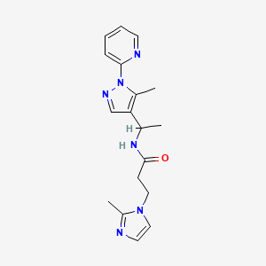 molecular formula C18H22N6O B6059513 3-(2-methyl-1H-imidazol-1-yl)-N-{1-[5-methyl-1-(2-pyridinyl)-1H-pyrazol-4-yl]ethyl}propanamide 