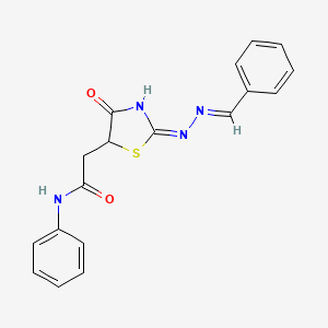 molecular formula C18H16N4O2S B6059528 2-[2-(benzylidenehydrazono)-4-oxo-1,3-thiazolidin-5-yl]-N-phenylacetamide 