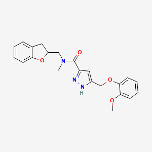 molecular formula C22H23N3O4 B6059548 N-(2,3-dihydro-1-benzofuran-2-ylmethyl)-5-[(2-methoxyphenoxy)methyl]-N-methyl-1H-pyrazole-3-carboxamide 