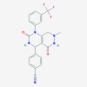 molecular formula C21H16F3N5O2 B605955 4-[7-甲基-2,5-二氧代-1-[3-(三氟甲基)苯基]-3,4,6,8-四氢嘧啶并[4,5-d]哒嗪-4-基]苯甲腈 CAS No. 1194453-23-0
