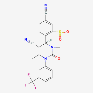 molecular formula C22H17F3N4O3S B605959 (4S)-4-(4-cyano-2-methylsulfonylphenyl)-3,6-dimethyl-2-oxo-1-[3-(trifluoromethyl)phenyl]-4H-pyrimidine-5-carbonitrile CAS No. 1161921-82-9
