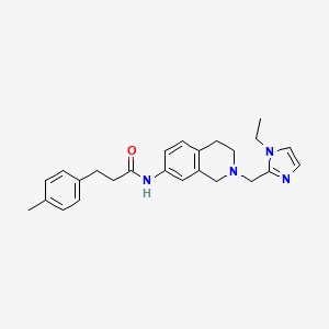 molecular formula C25H30N4O B6059601 N-{2-[(1-ethyl-1H-imidazol-2-yl)methyl]-1,2,3,4-tetrahydro-7-isoquinolinyl}-3-(4-methylphenyl)propanamide 
