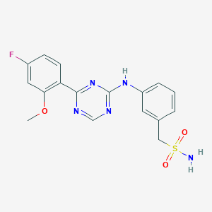 molecular formula C17H16FN5O3S B605961 3-[(4-(4-Fluoro-2-methoxyphenyl)-1,3,5-triazin-2-yl)amino]-benzene-methanesulfonamide CAS No. 1335490-39-5