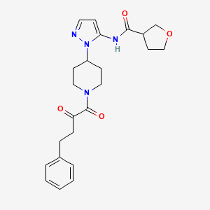 molecular formula C23H28N4O4 B6059728 N-{1-[1-(2-oxo-4-phenylbutanoyl)-4-piperidinyl]-1H-pyrazol-5-yl}tetrahydro-3-furancarboxamide 